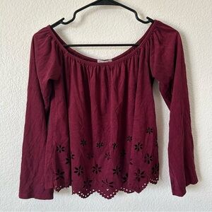 Charlotte Russe Maroon Floral Cutout Blouse